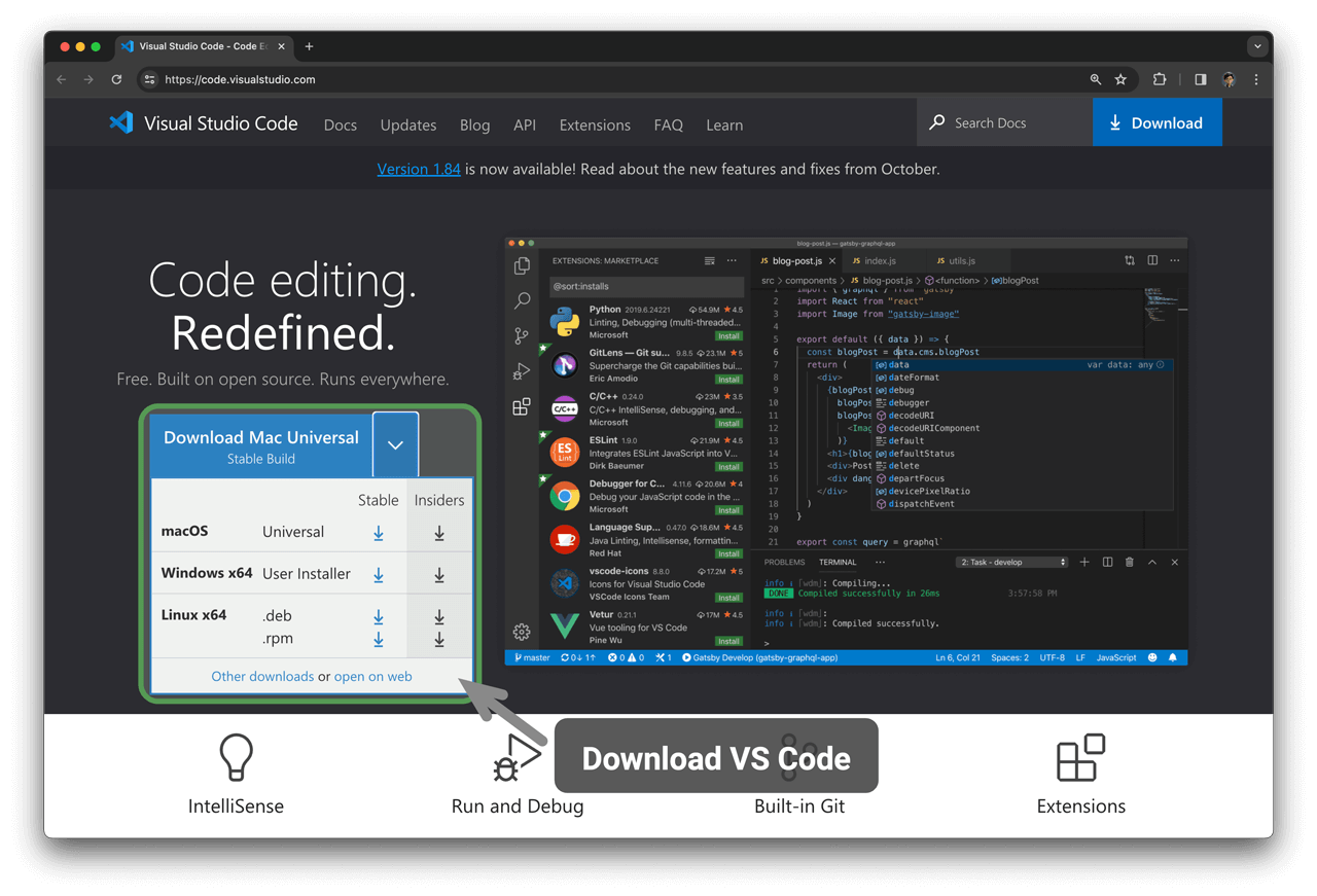 公式サイトから VS Code をダウンロード